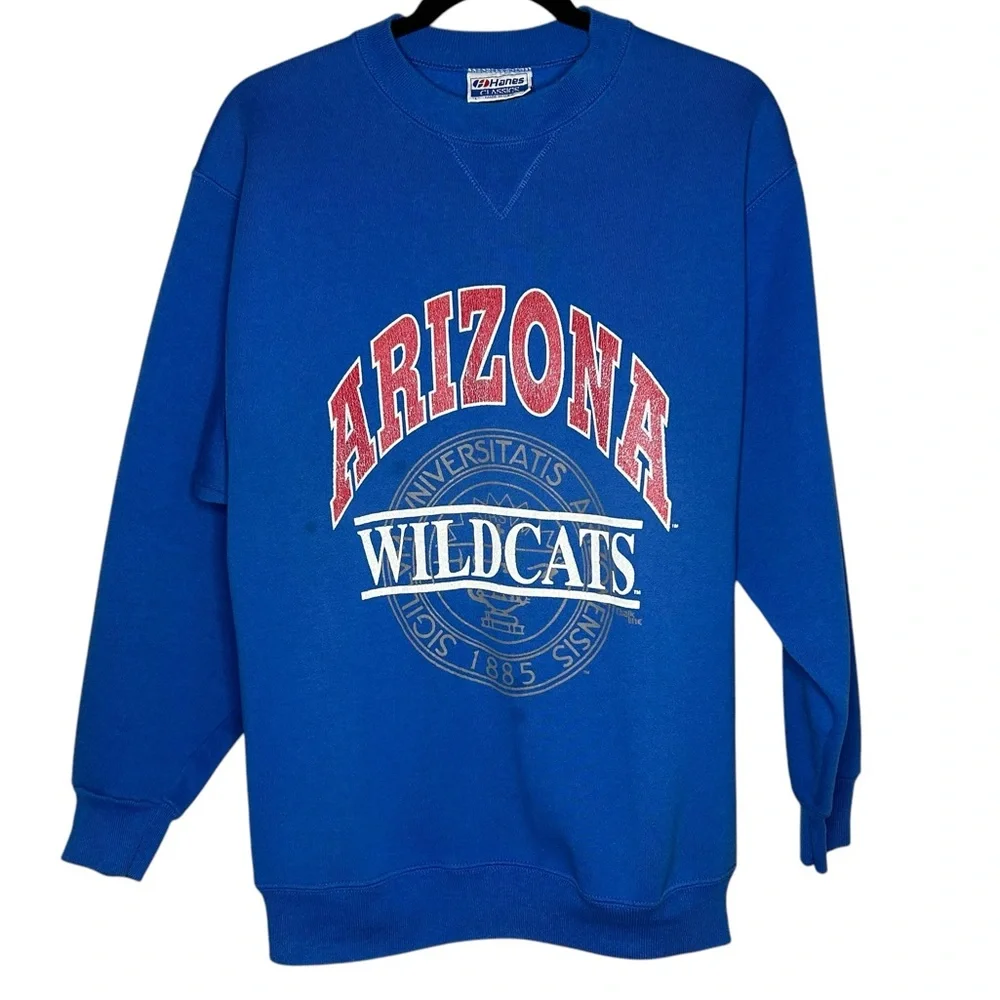 Vintage 90s Arizona Wildcats Crewneck USA Made Hanes Blue L